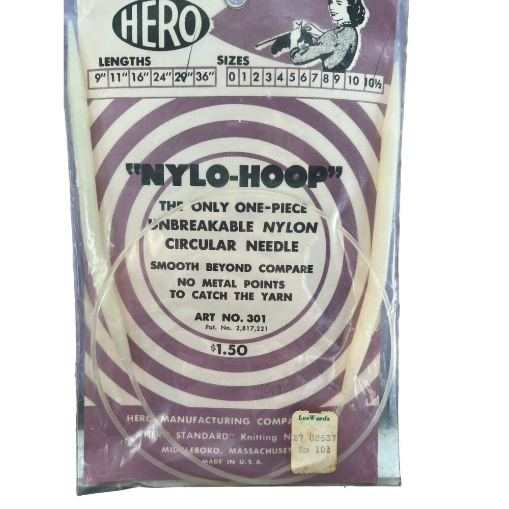 Hero Nylo-Hoop Circlur Knitting Needle All One Piece Length 29" Size 10.5 NEW
